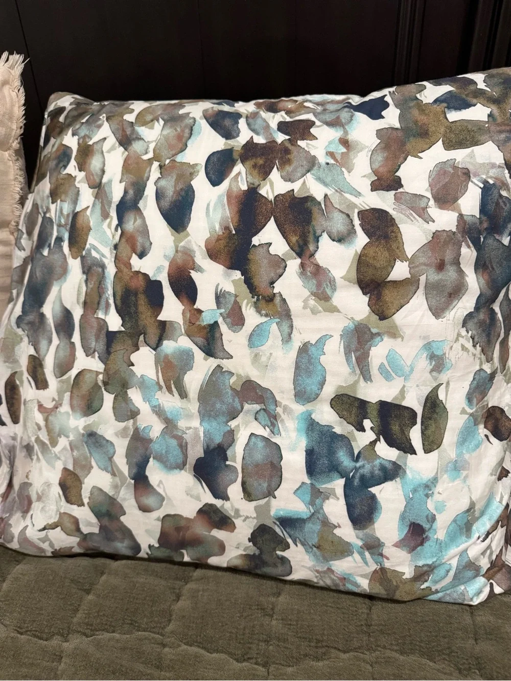 West Elm Leaf Print Euro Pillow Shams in Blue, Teal, Brown